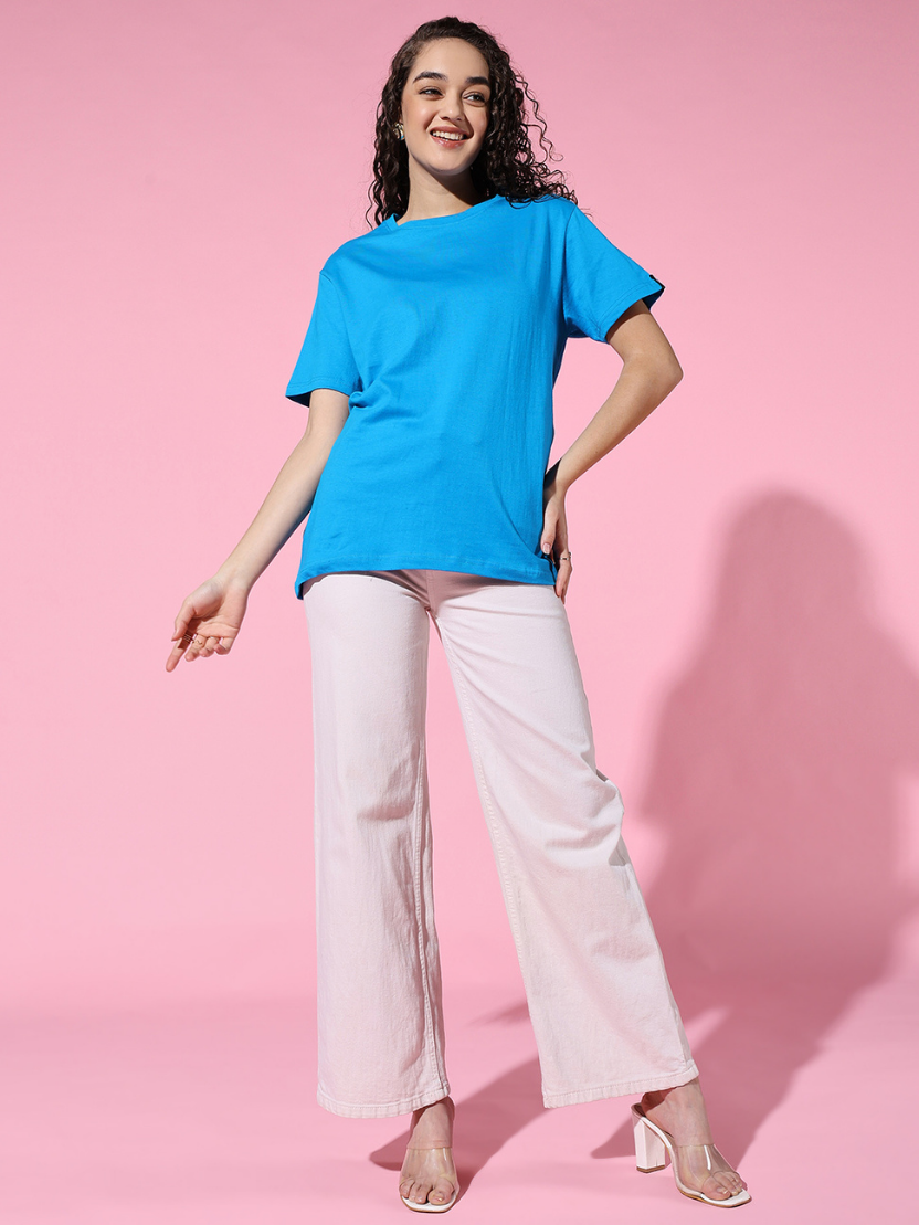 Sthula's Women Aqua Cotton T-Shirt