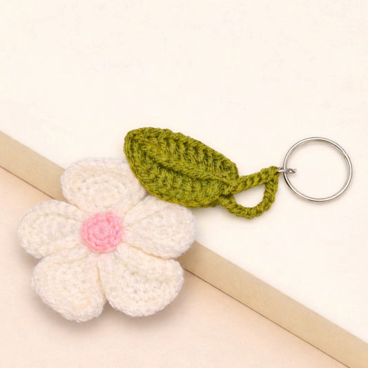 Sthula's Crochet White Flower Keychain