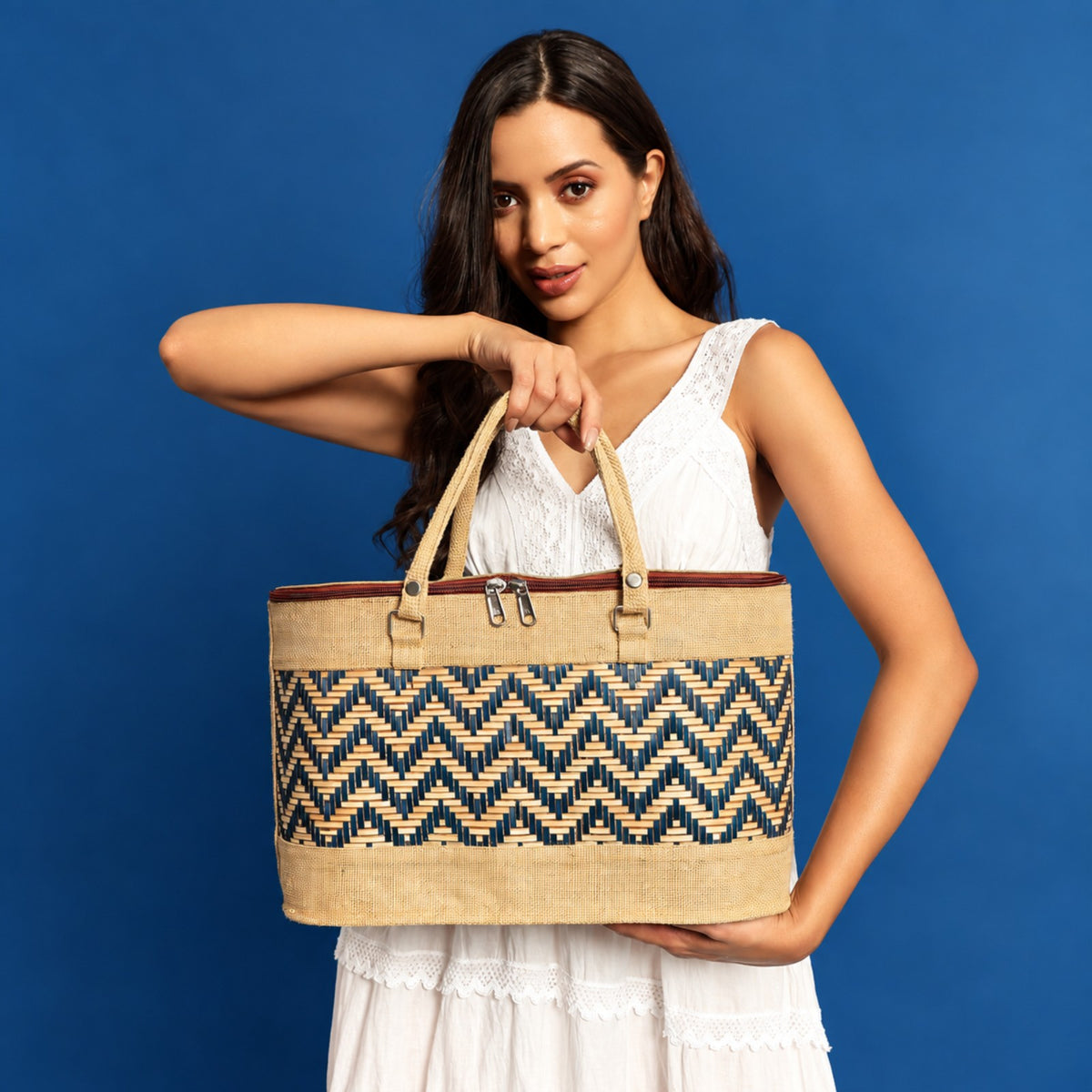 Sthula's  Handwoven Jute Handbag – Stylish Woven Tote Bag for Women