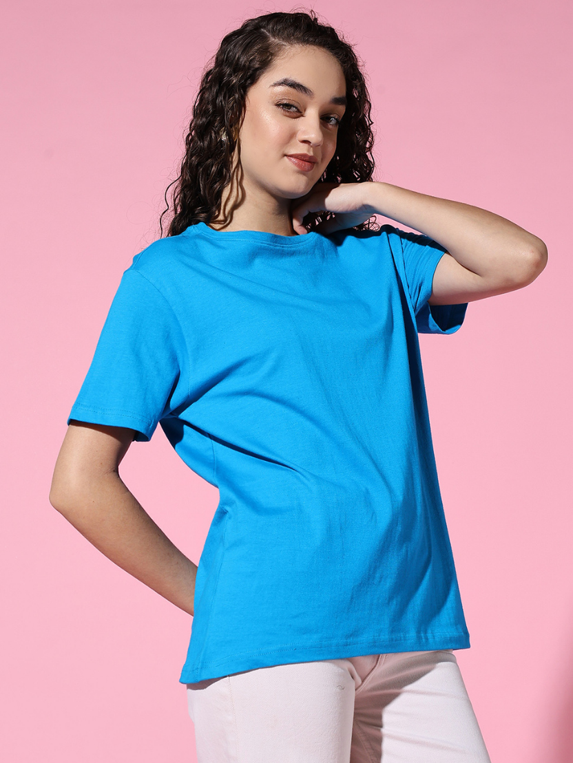 Sthula's Women Aqua Cotton T-Shirt