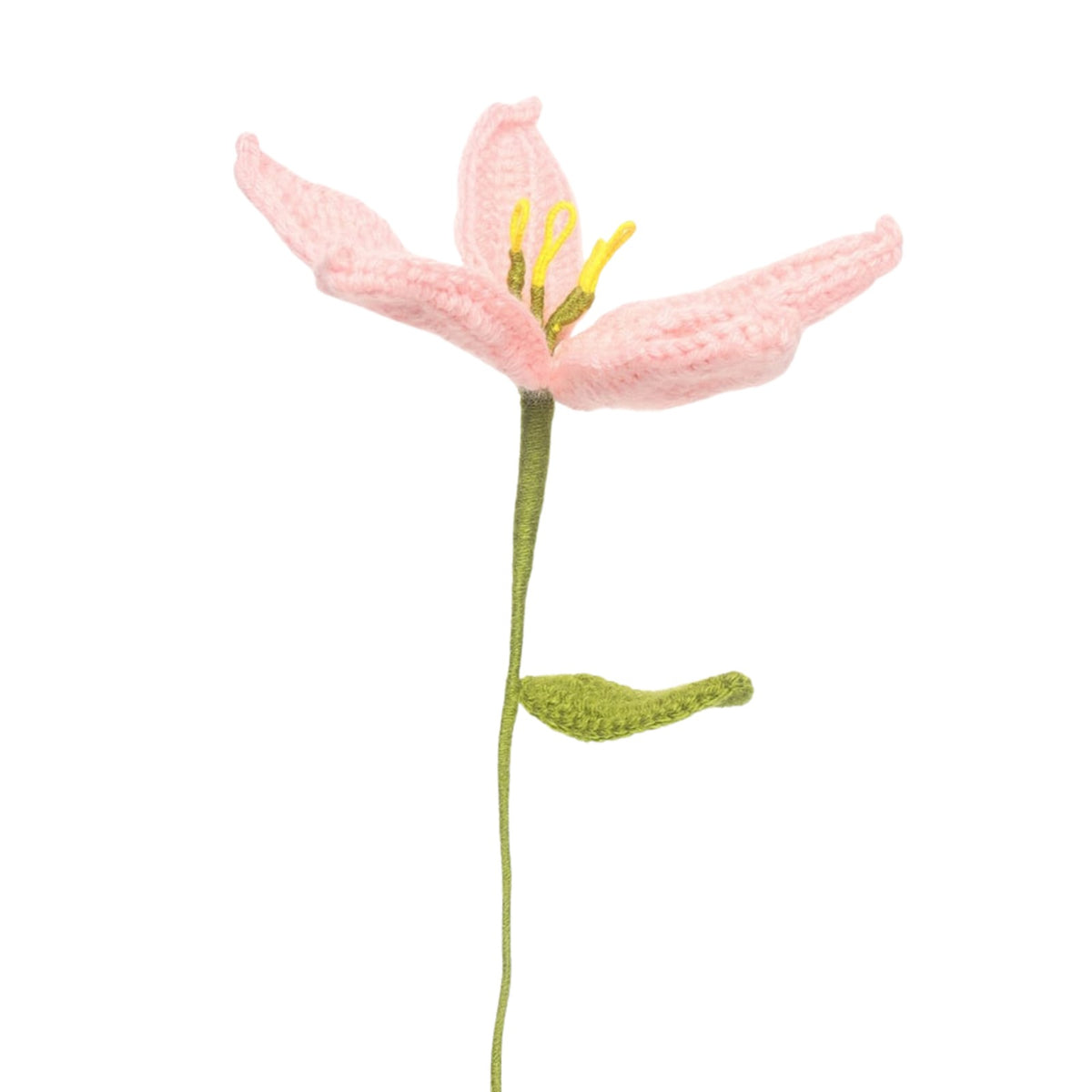 Sthula's Handmade Crochet Pink Lily Flower with Green Leaf & Stem