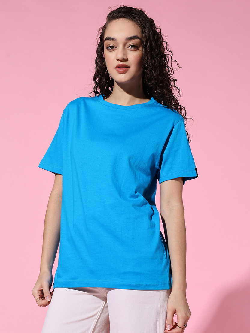 Sthula's Women Aqua Cotton T-Shirt