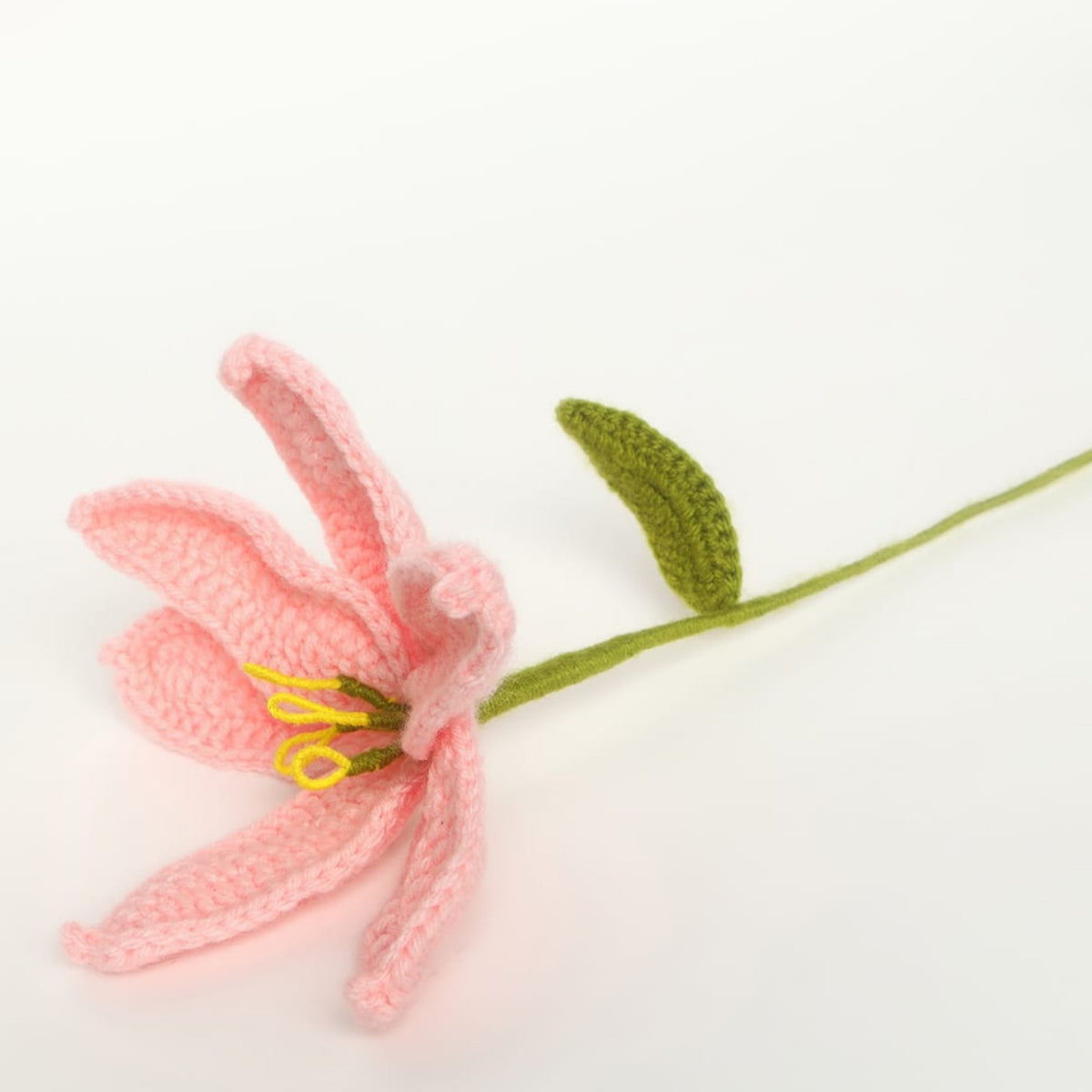 Sthula's Handmade Crochet Pink Lily Flower with Green Leaf & Stem