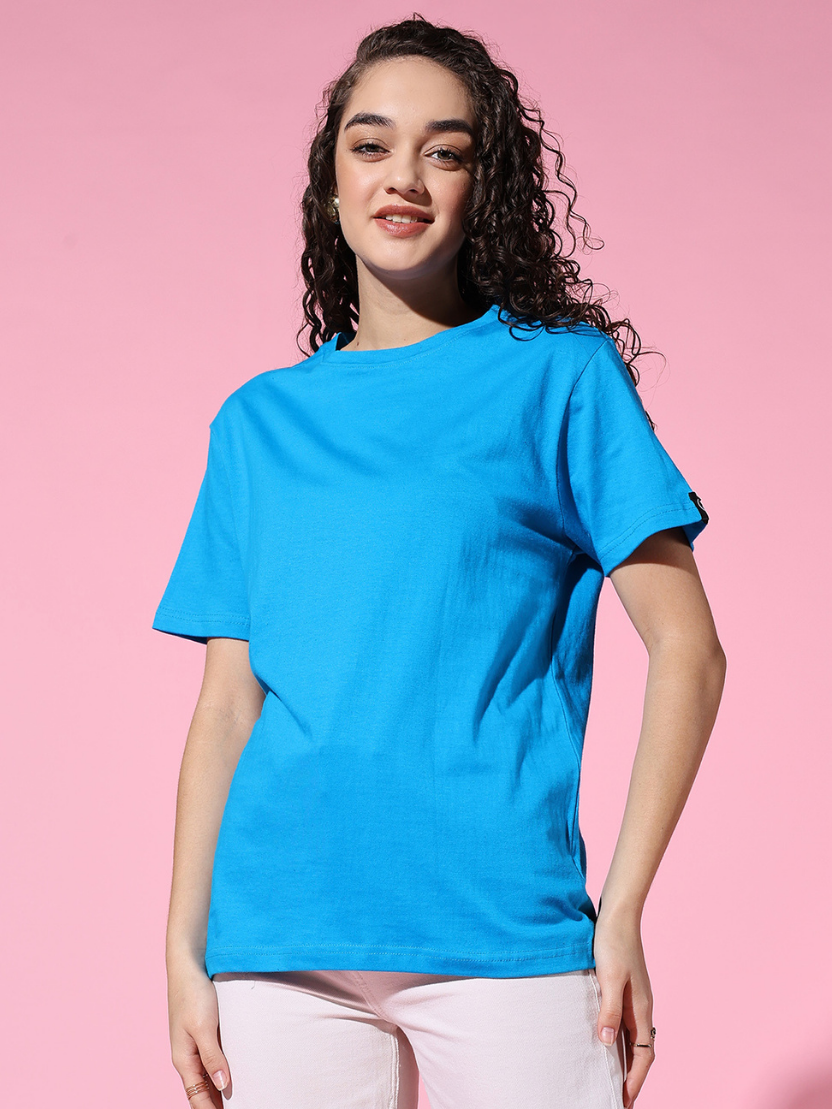Sthula's Women Aqua Cotton T-Shirt