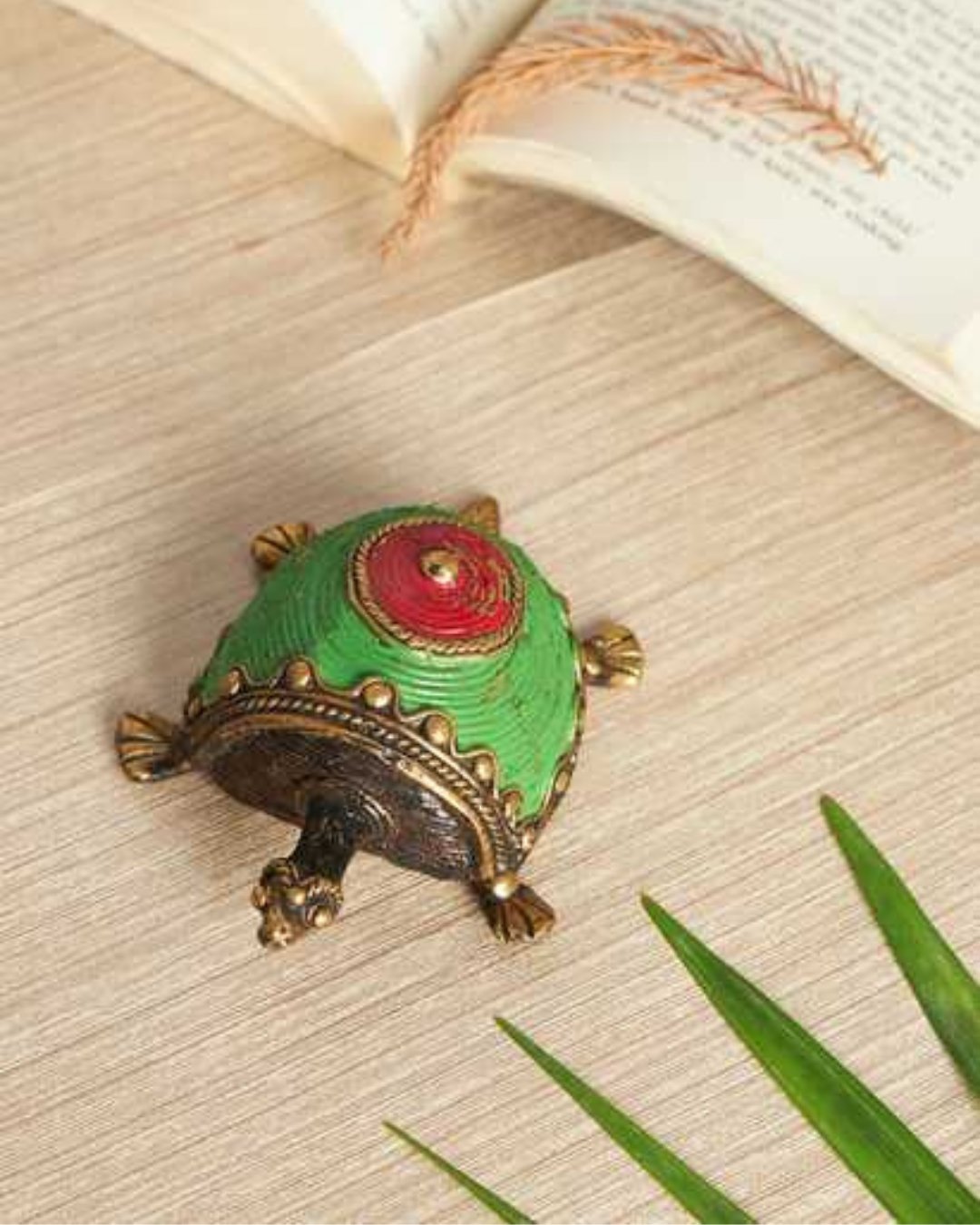 Sthula's Handcrafted  Dokra Metal Tribal Decor (Green & Red Finish)