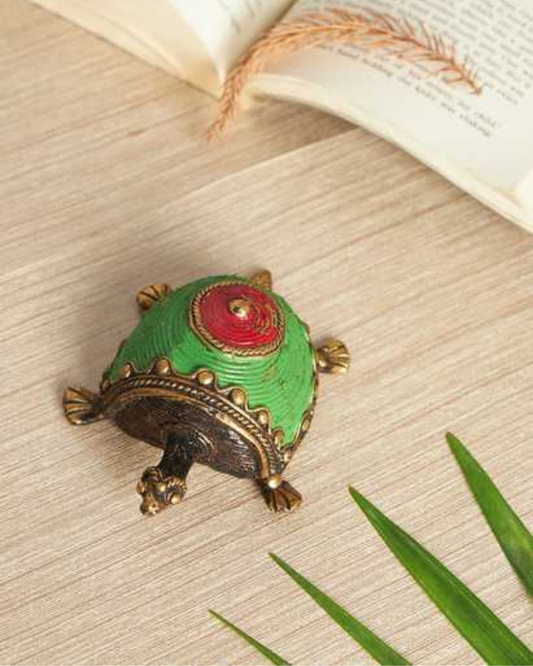 Sthula's Handcrafted  Dokra Metal Tribal Decor (Green & Red Finish)