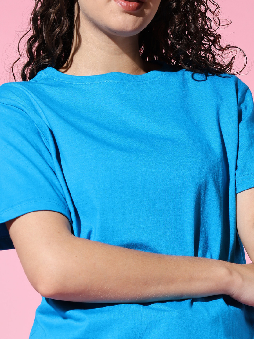 Sthula's Women Aqua Cotton T-Shirt