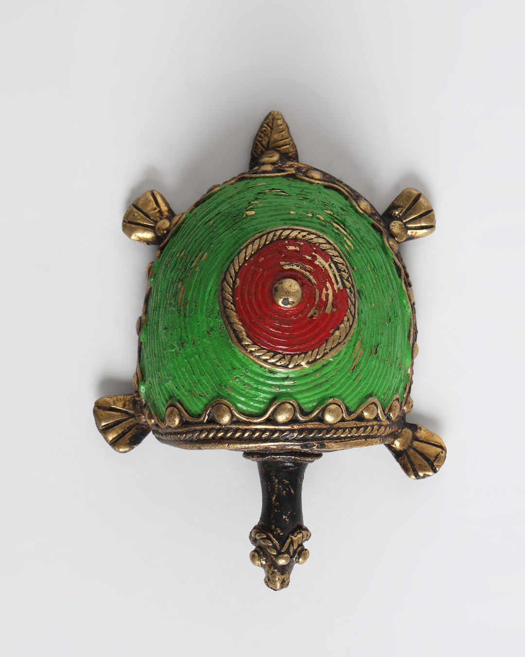 Sthula's Handcrafted  Dokra Metal Tribal Wall Decor (Green & Red Finish)