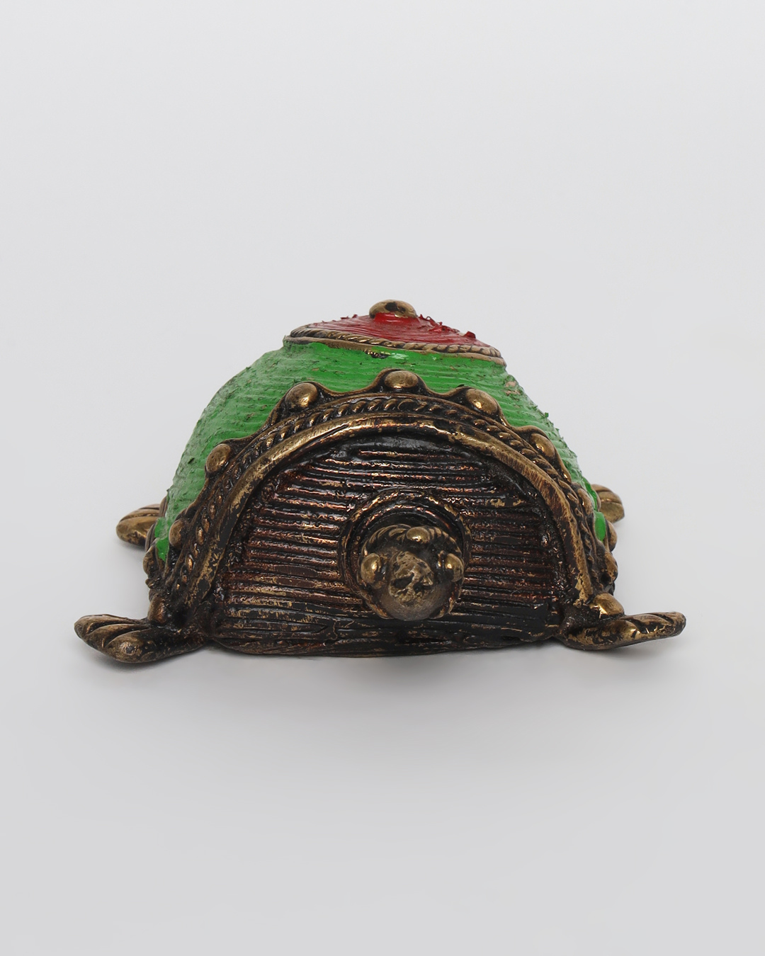 Sthula's Handcrafted  Dokra Metal Tribal Wall Decor (Green & Red Finish)