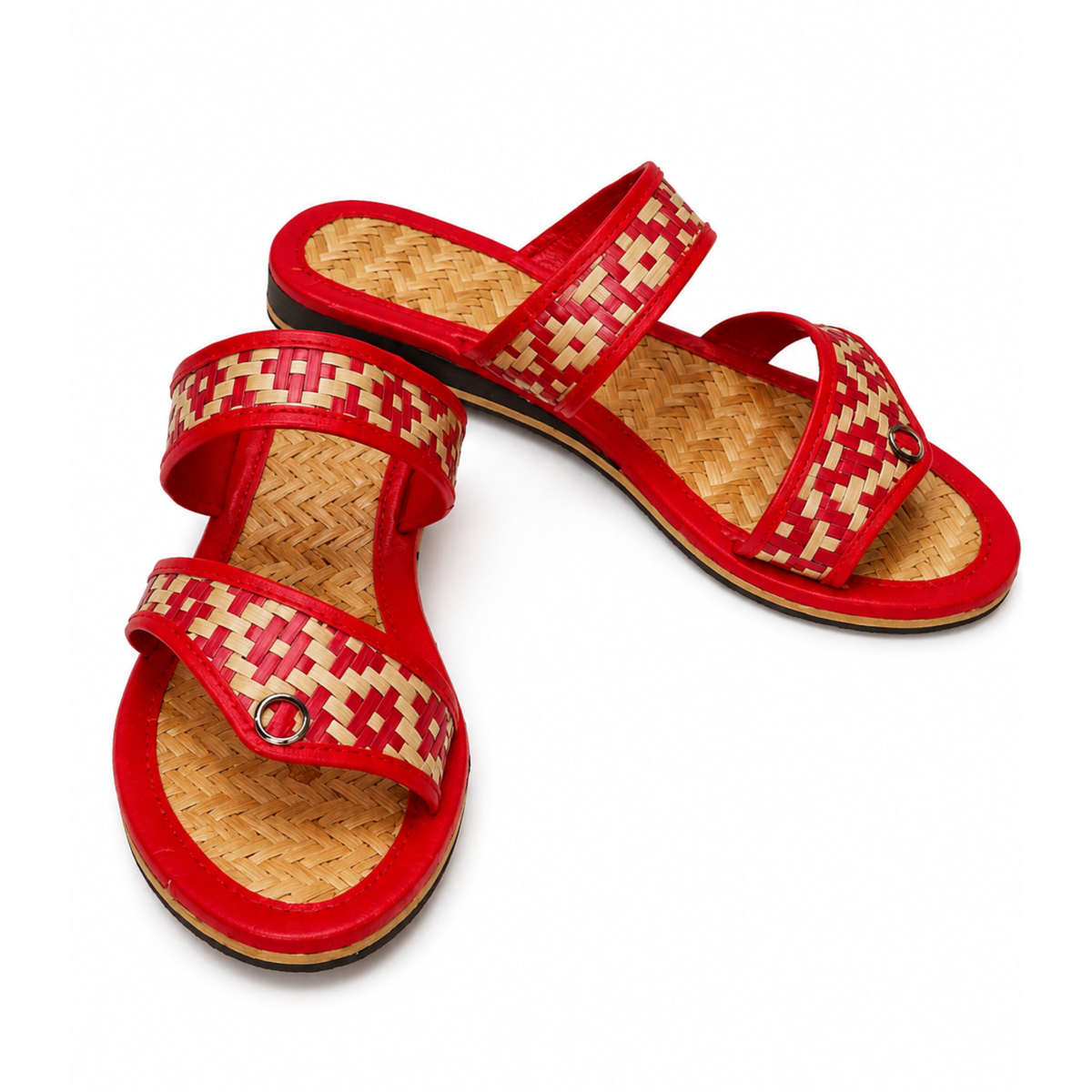Sthula's Women’s Red Woven Strap Flat Sandals