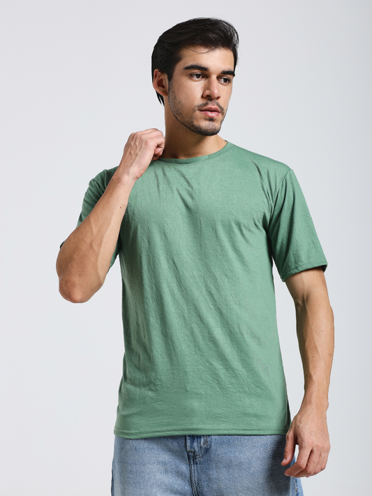 Sthula's Men Baggy Green Cotton T-Shirt