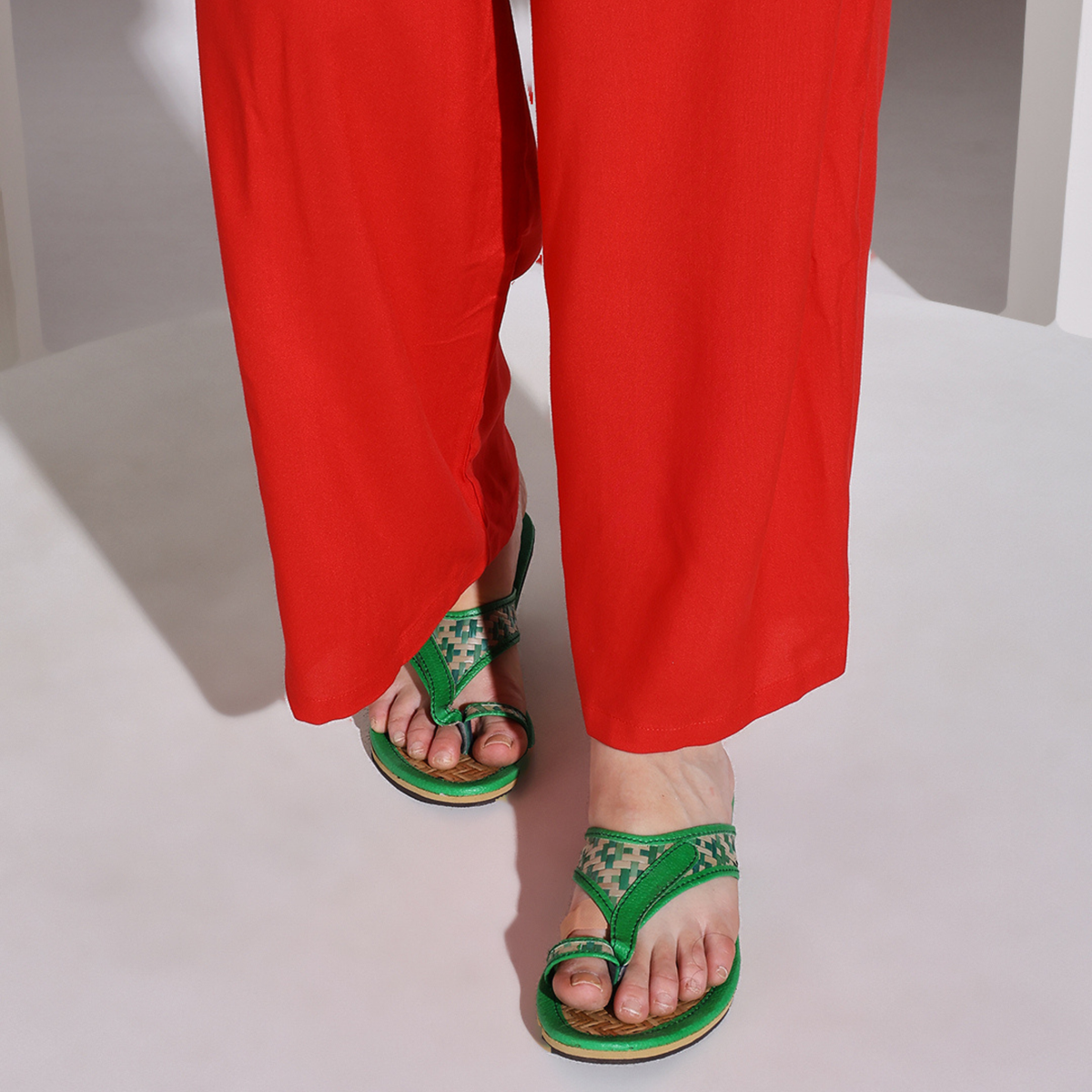 Sthula's  Women’s Woven T-Strap Flat Sandals – Green, Synthetic