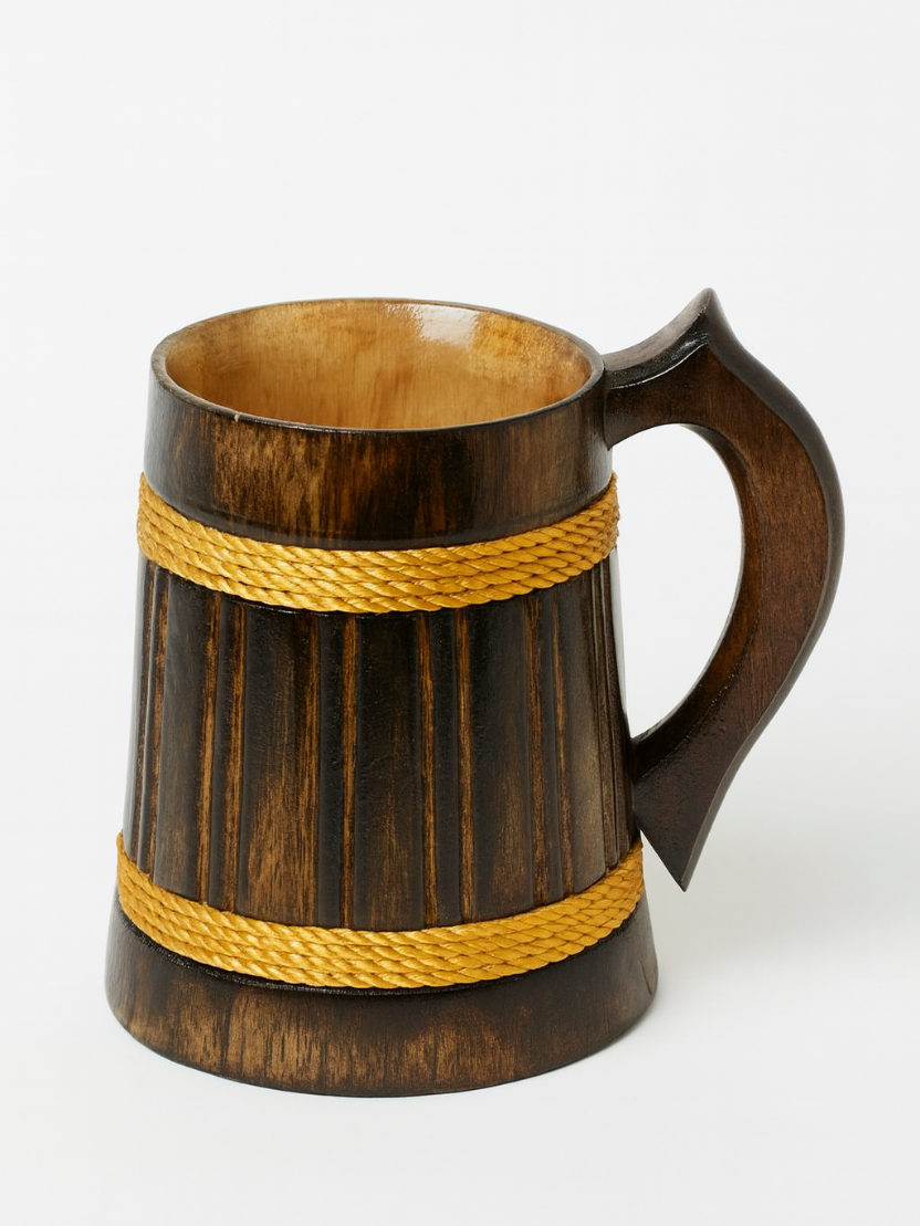 Sthula's Handcrafted Brown Wooden Drinking Mug with Rope Design