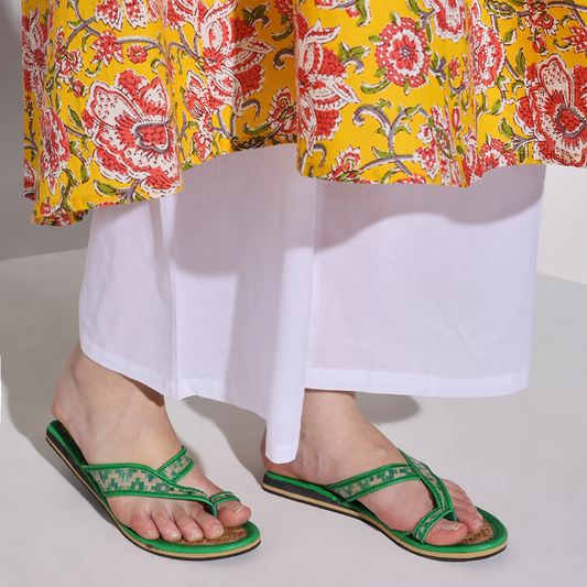 Sthula's Women’s Woven Toe Loop Flat Sandals – Green, Synthetic