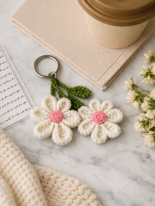 Sthula's Handmade Daisy Floral Wool Keyring