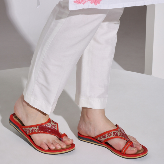 Sthula's Women’s Woven Strap Flat Sandals – Red, Synthetic