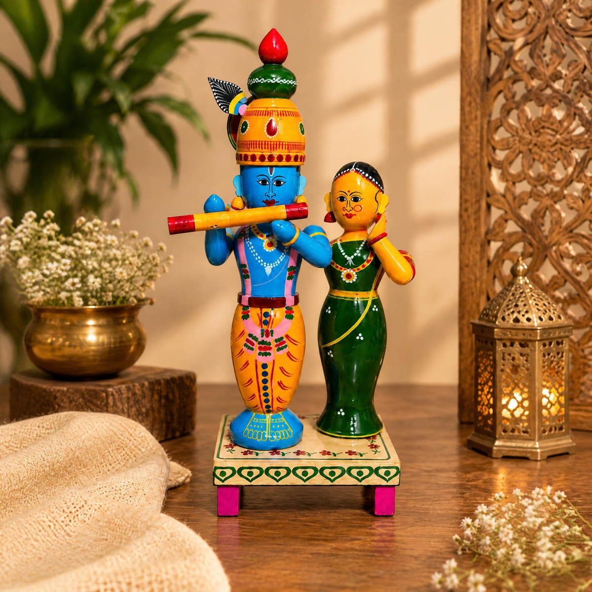 Sthula's Multicolor Wooden Krishna Radha Decorative Showpiece
