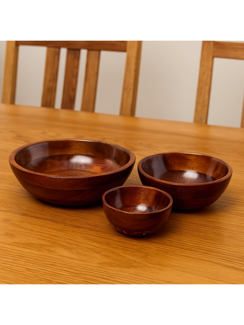 Sthula's Handcrafted Brown Wooden Serving Bowl Set