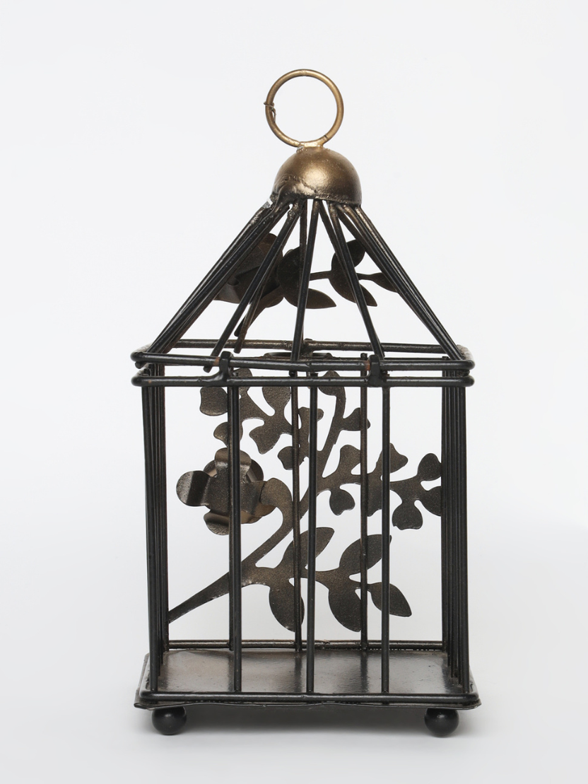 Sthula's Handcrafted Golden Floral Metal Lantern