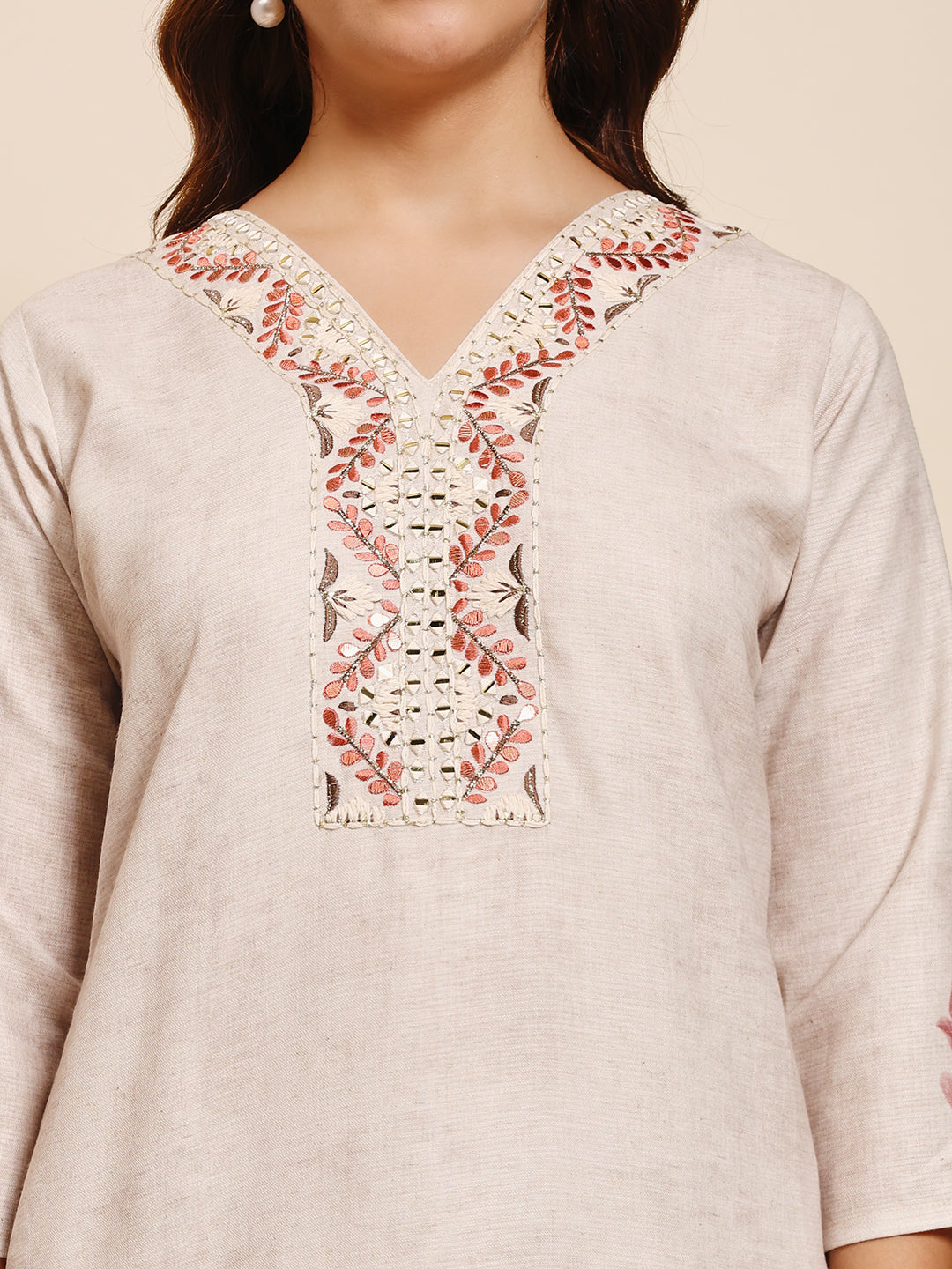 Sthula's Off White Floral Kurta Set with Wine Dupatta