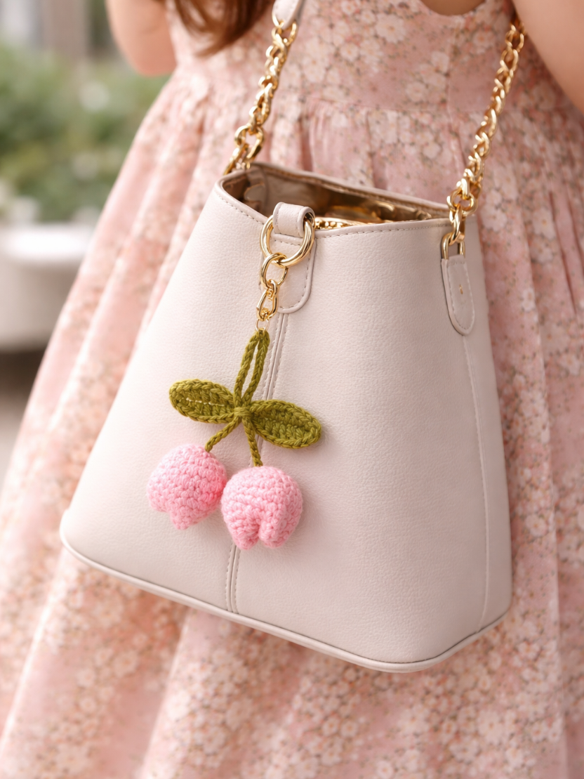 Sthula's Handmade Pink Flower Wool Keychain