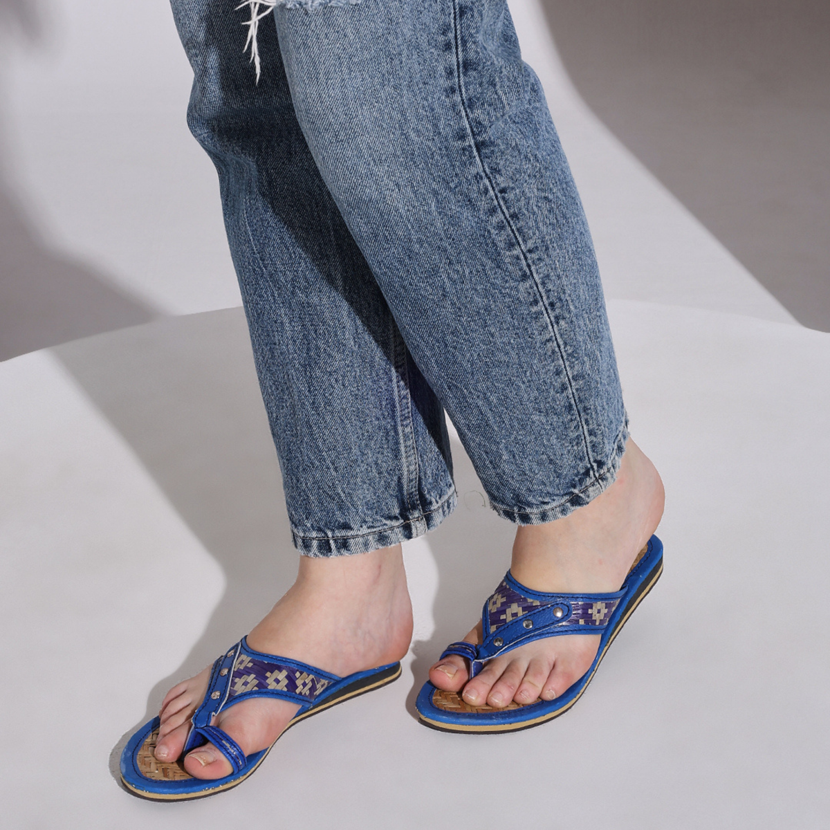 Sthula's Women’s Woven Toe Loop Flat Sandals – Blue