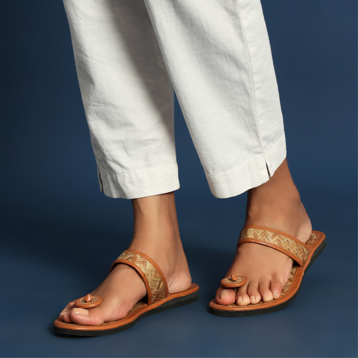 Sthula's Women’s Tan Woven Toe Loop Flat Sandals