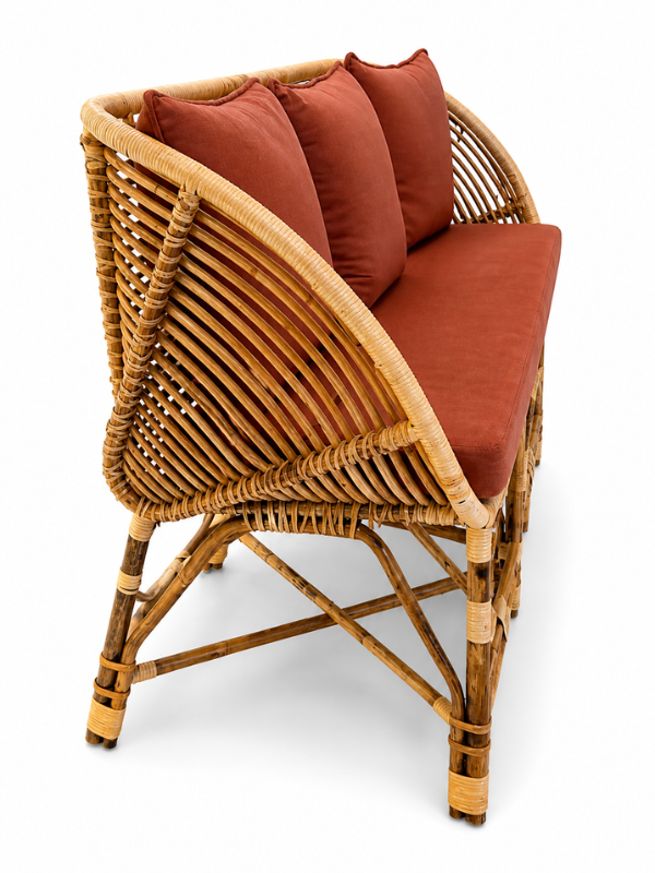 Sthula's Natural Brown Handmade Rattan 3 Seater Sofa | Premium Cane Furniture