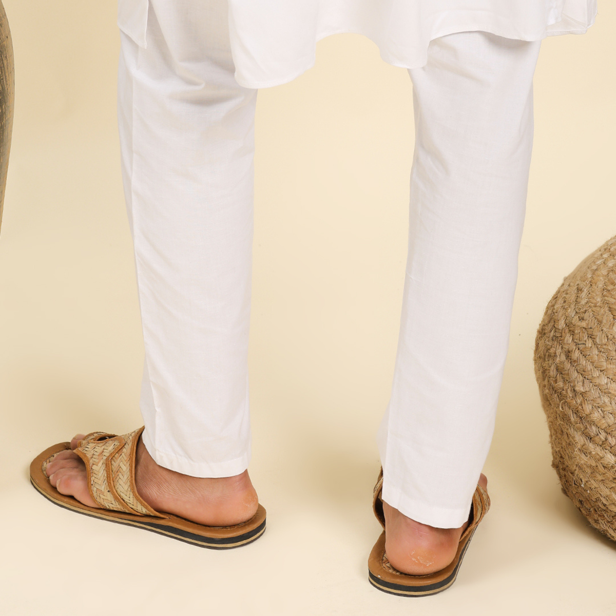 Sthula's Men’s Woven Strap Flat Sandals – Tan, Woven Material