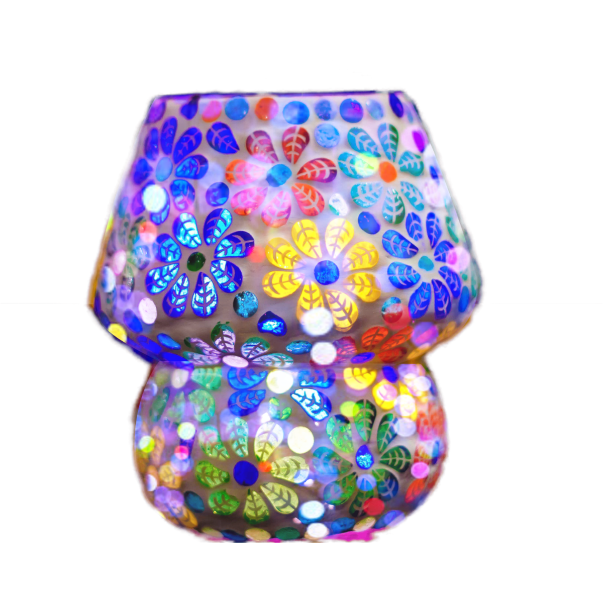 Sthula's Mosaic Floral Table Lamp – Multicolor, Glass