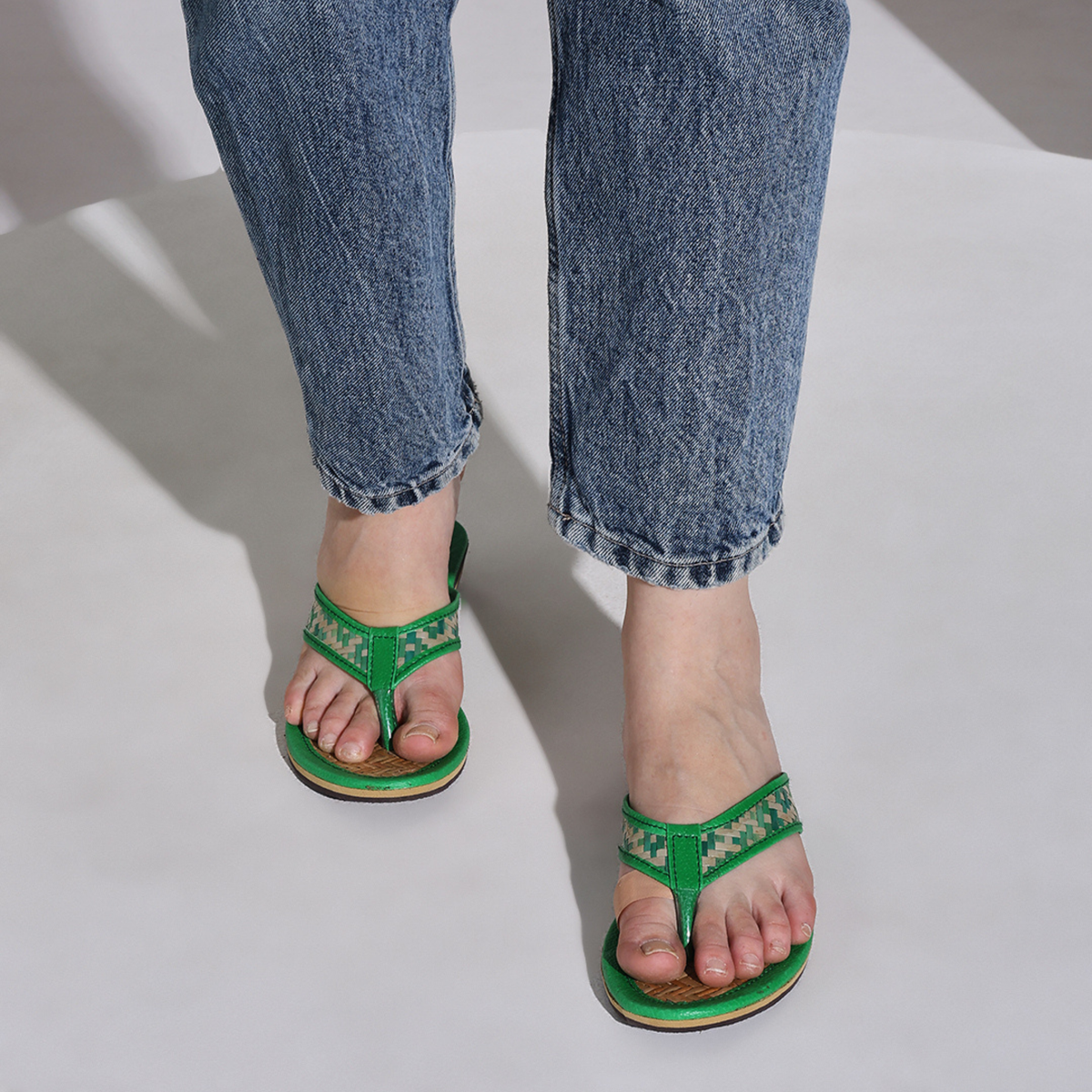 Sthula's Women’s Woven Toe Loop Flat Sandals – Green, Synthetic