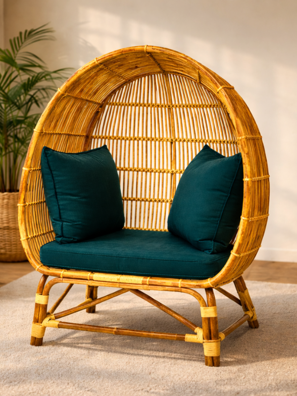 Sthula's Natural Brown Handmade Rattan Egg Chair | Premium Cane Accent Chair