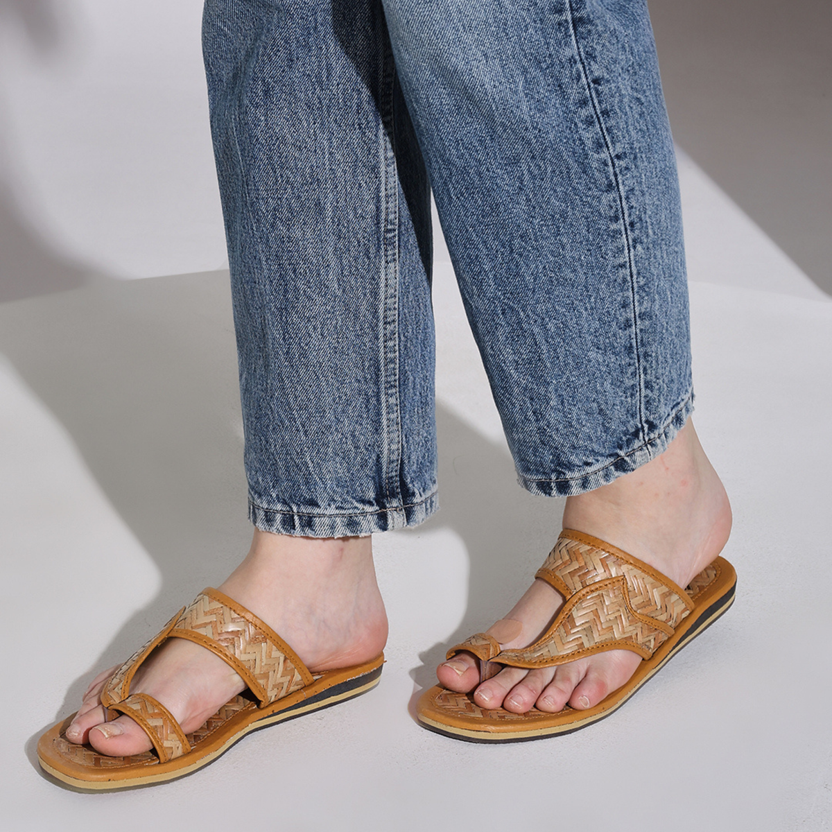 Sthula's Women’s Woven Cutout Flat Sandals – Tan, Synthetic