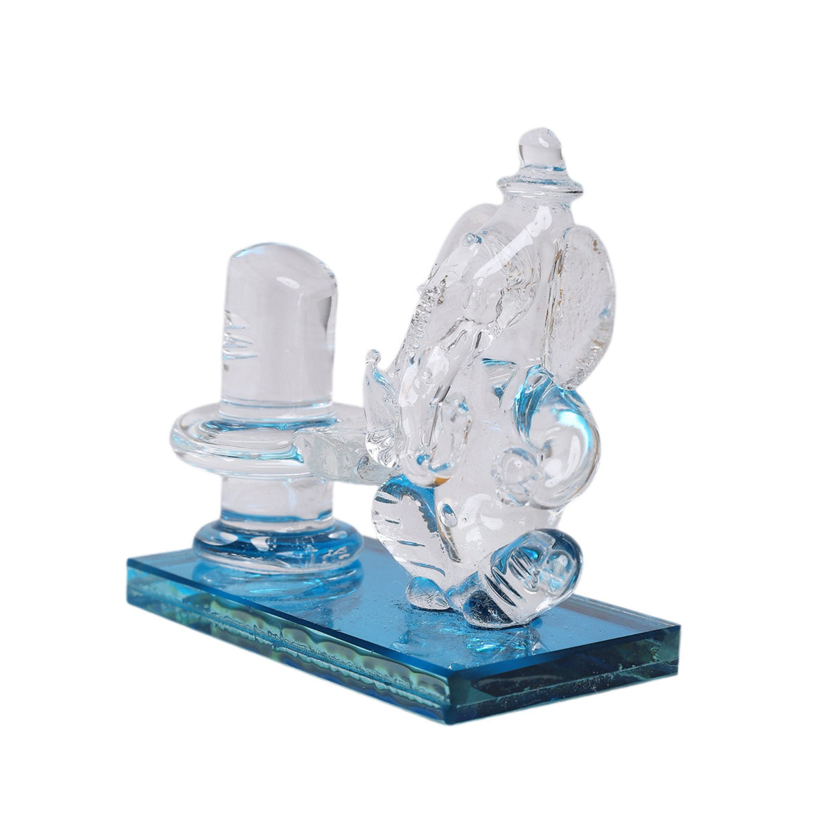 Sthula's Lord Ganesha & Shivling Decorative Showpiece – Transparent Glass Religious Idol