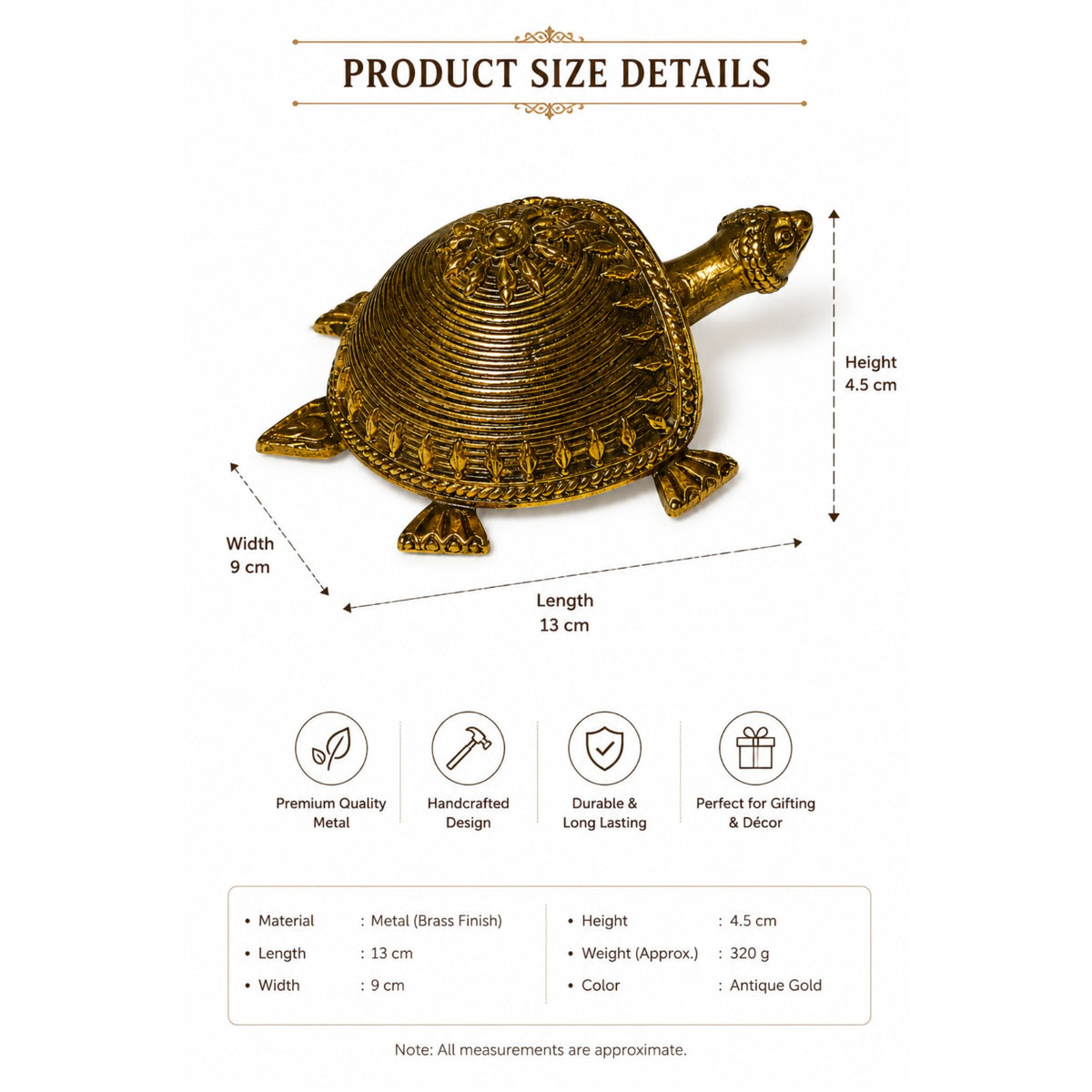 Sthula's Antique Brass Tortoise Statue – Traditional Decorative Turtle Figurine