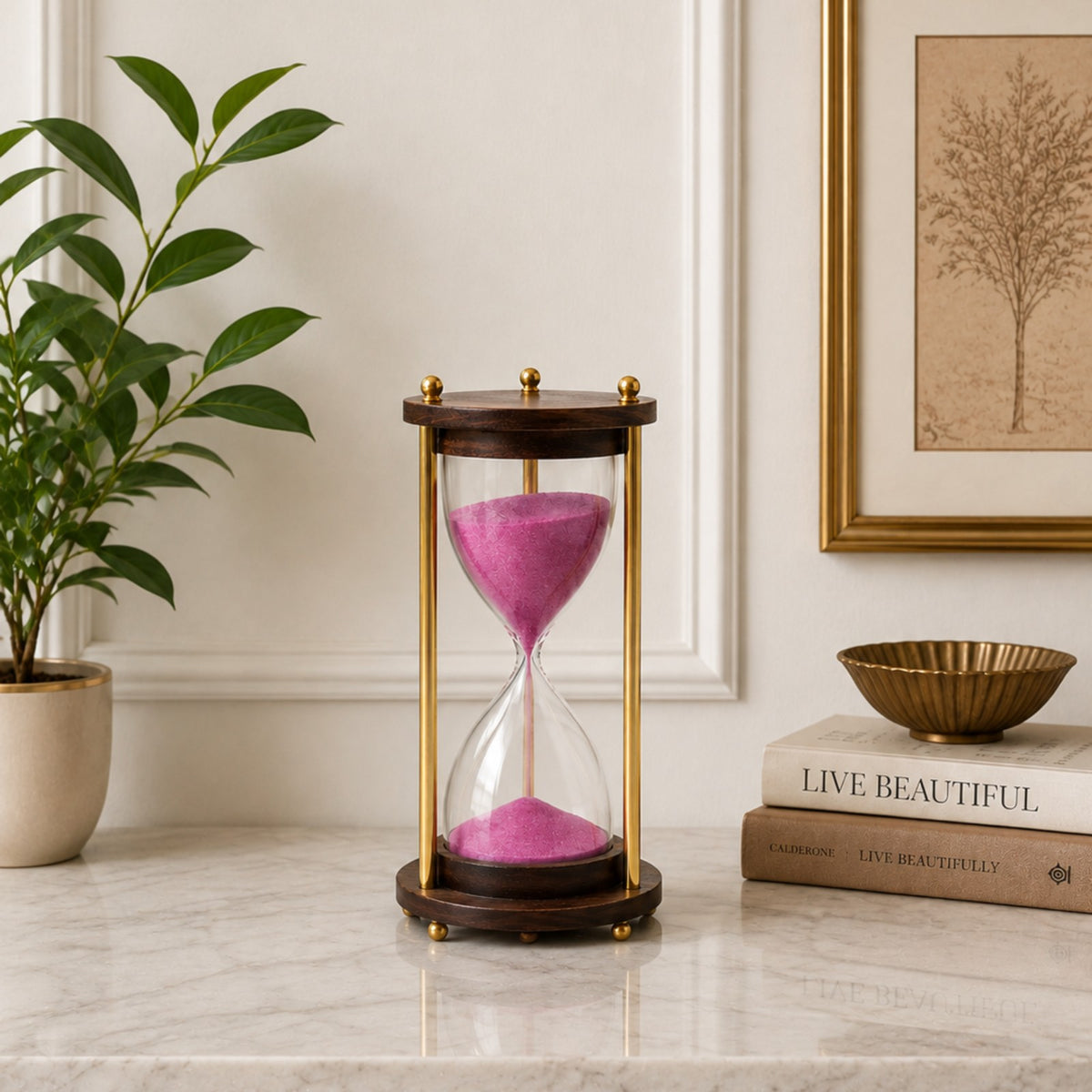 Sthula's Wooden Hourglass Sand Timer with Pink Sand
