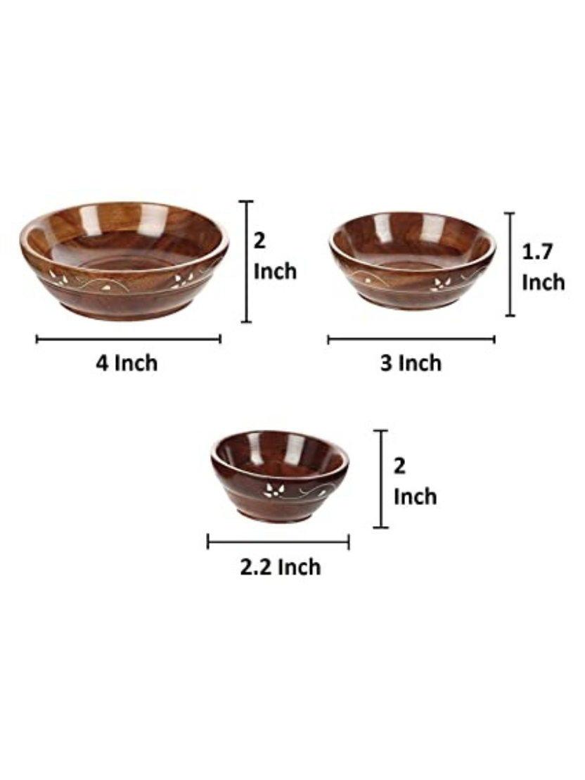 Sthula's Handcrafted Brown Wooden Serving Bowl Set