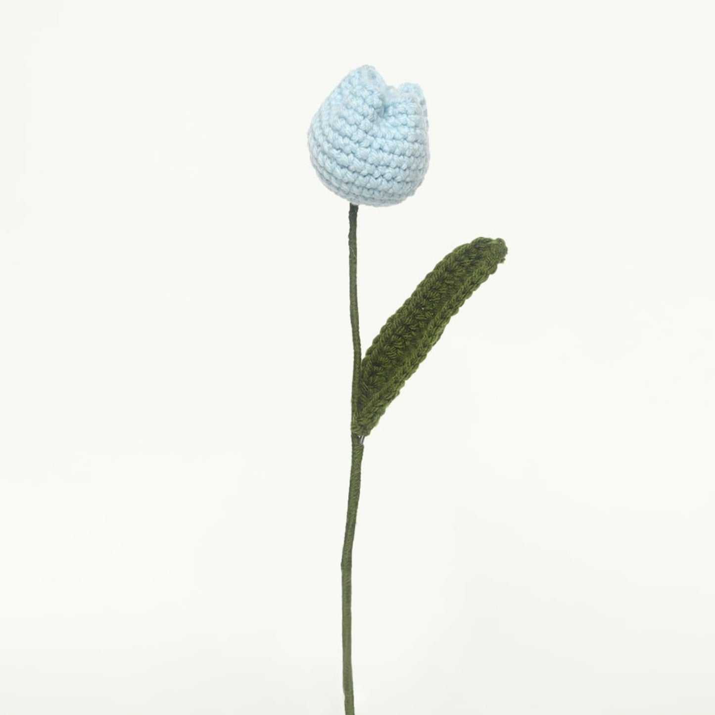Sthulas Handmade Crochet Light Blue Flower with Green Leaf & Stem