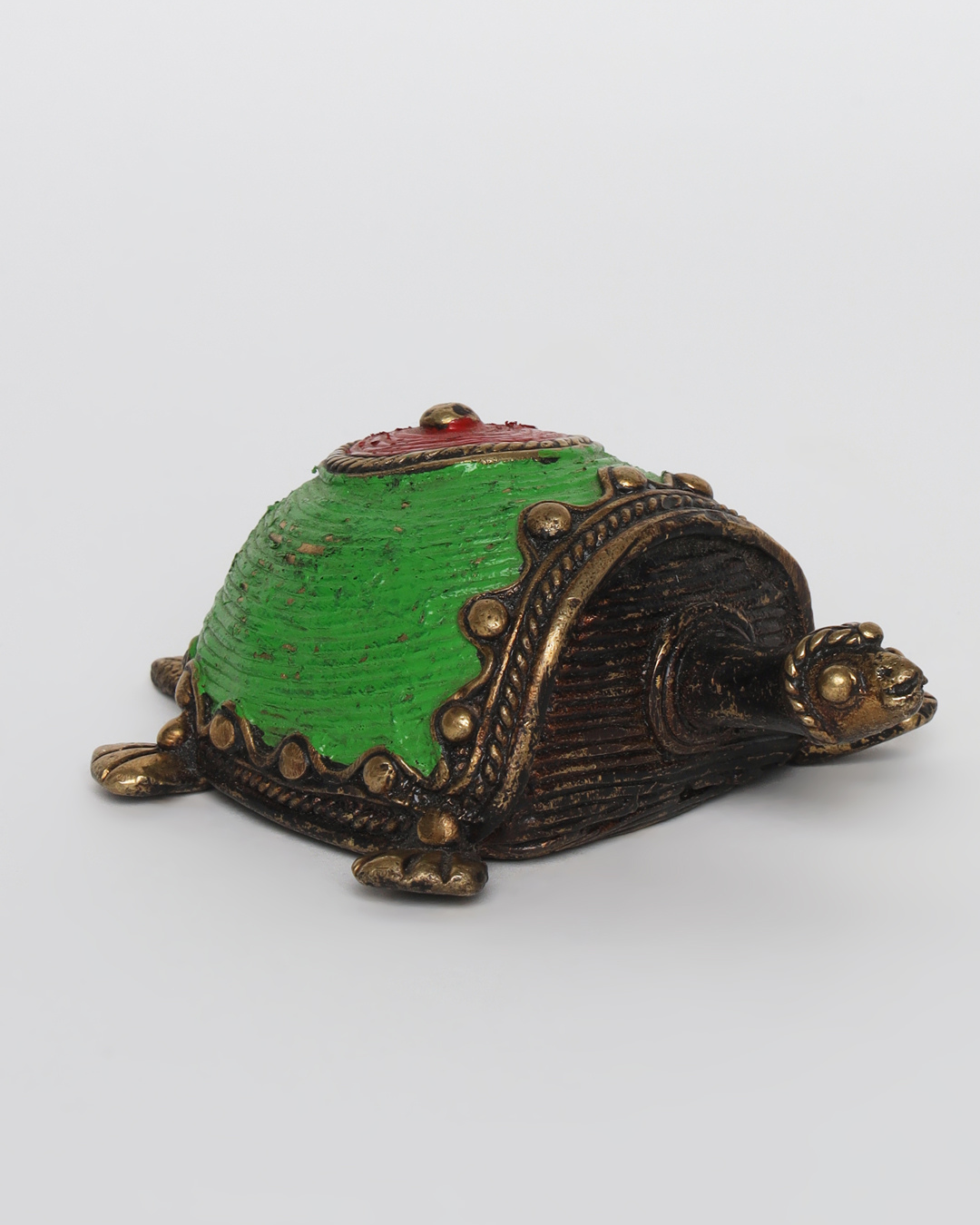 Sthula's Handcrafted  Dokra Metal Tribal Wall Decor (Green & Red Finish)