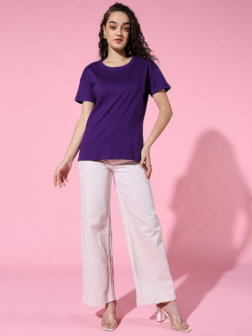 Sthula's Women Purple Cotton T-Shirt