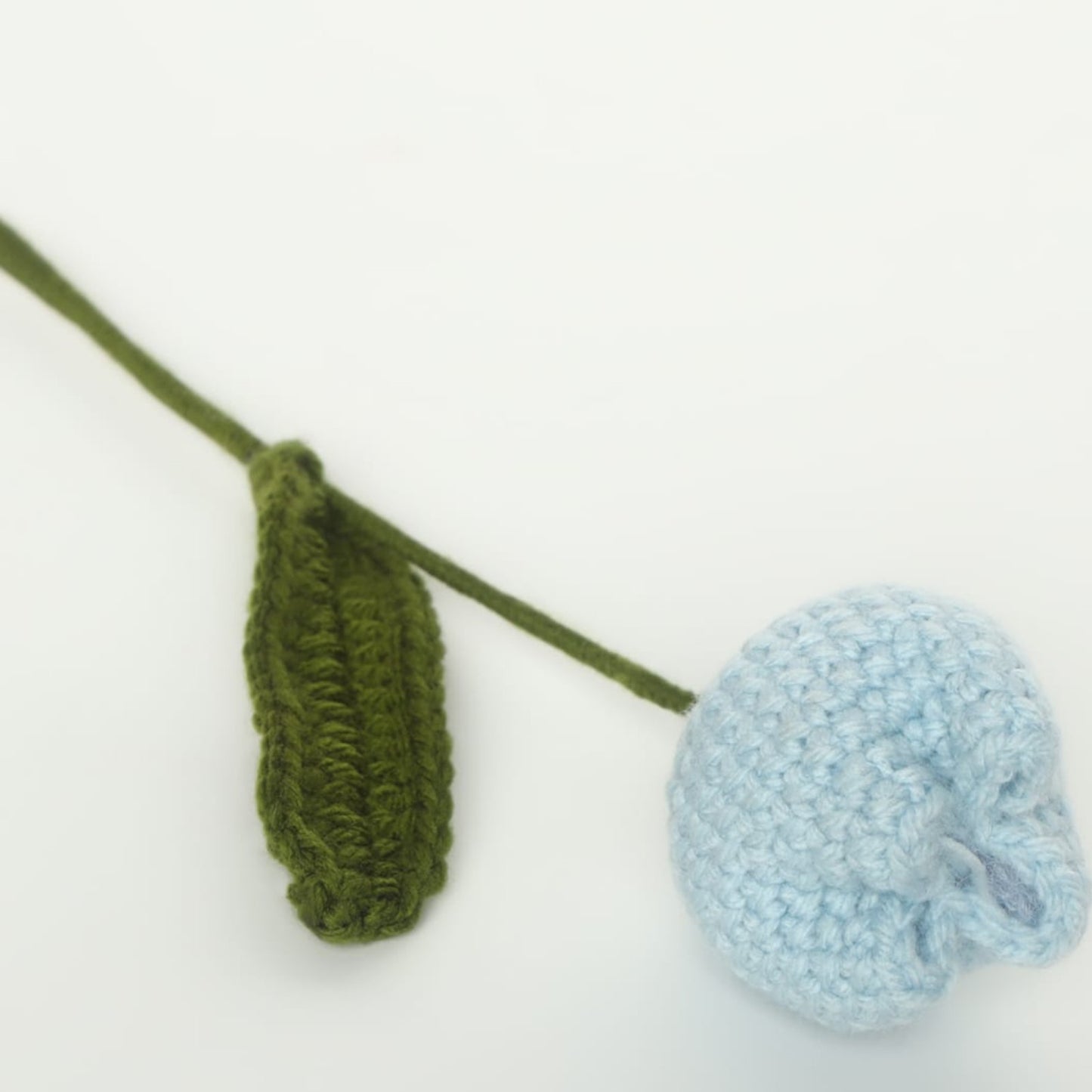 Sthulas Handmade Crochet Light Blue Flower with Green Leaf & Stem