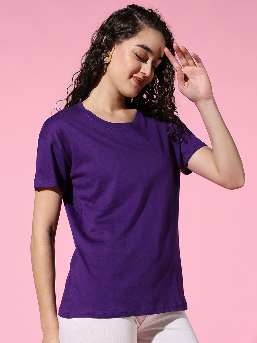 Sthula's Women Purple Cotton T-Shirt