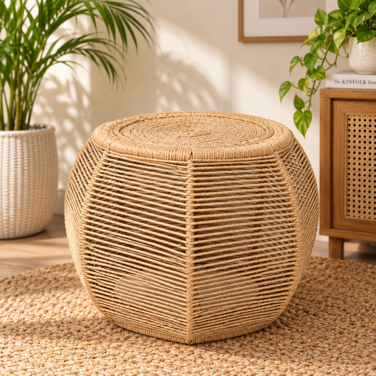 Sthula's Handmade Cane Stool – Natural Woven Rattan Round Stool