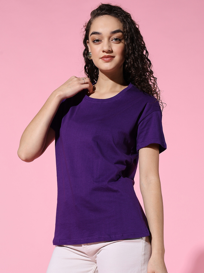 Sthula's Women Purple Cotton T-Shirt