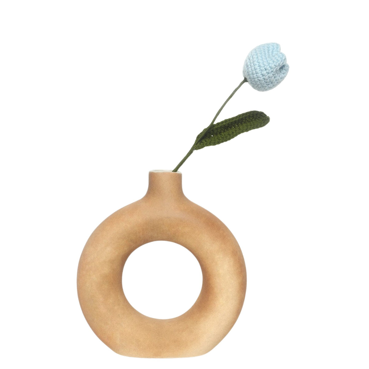 Sthulas Handmade Crochet Light Blue Flower with Green Leaf & Stem