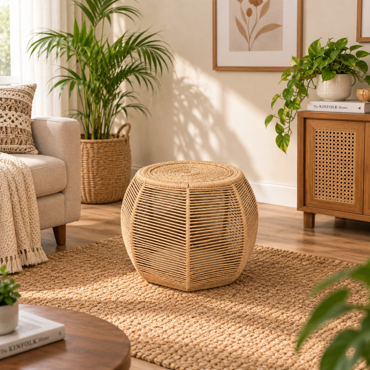 Sthula's Handmade Cane Stool – Natural Woven Rattan Round Stool