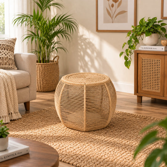 Sthula's Handmade Cane Stool – Natural Woven Rattan Round Stool