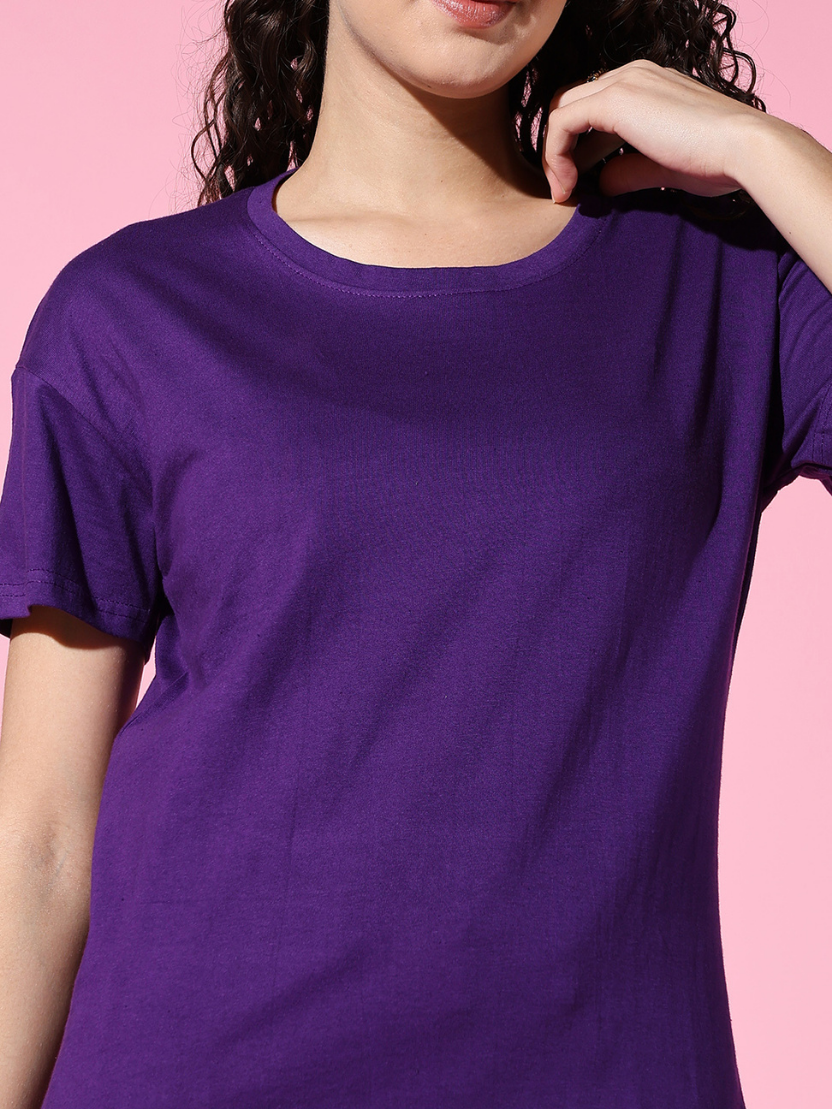 Sthula's Women Purple Cotton T-Shirt