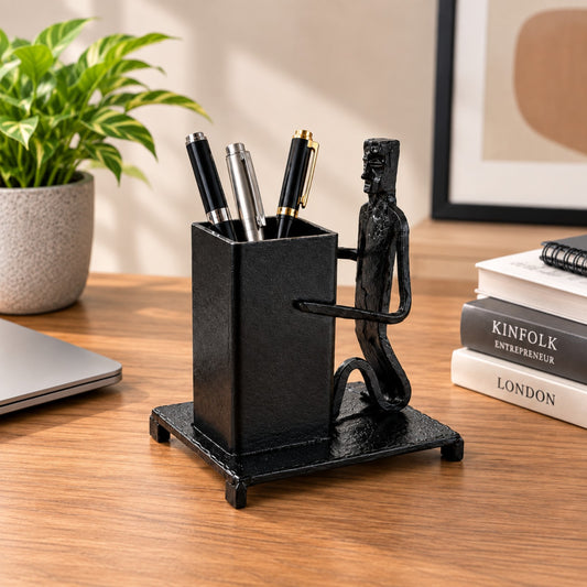 Sthula's Handmade Black Metal Man Pen Stand