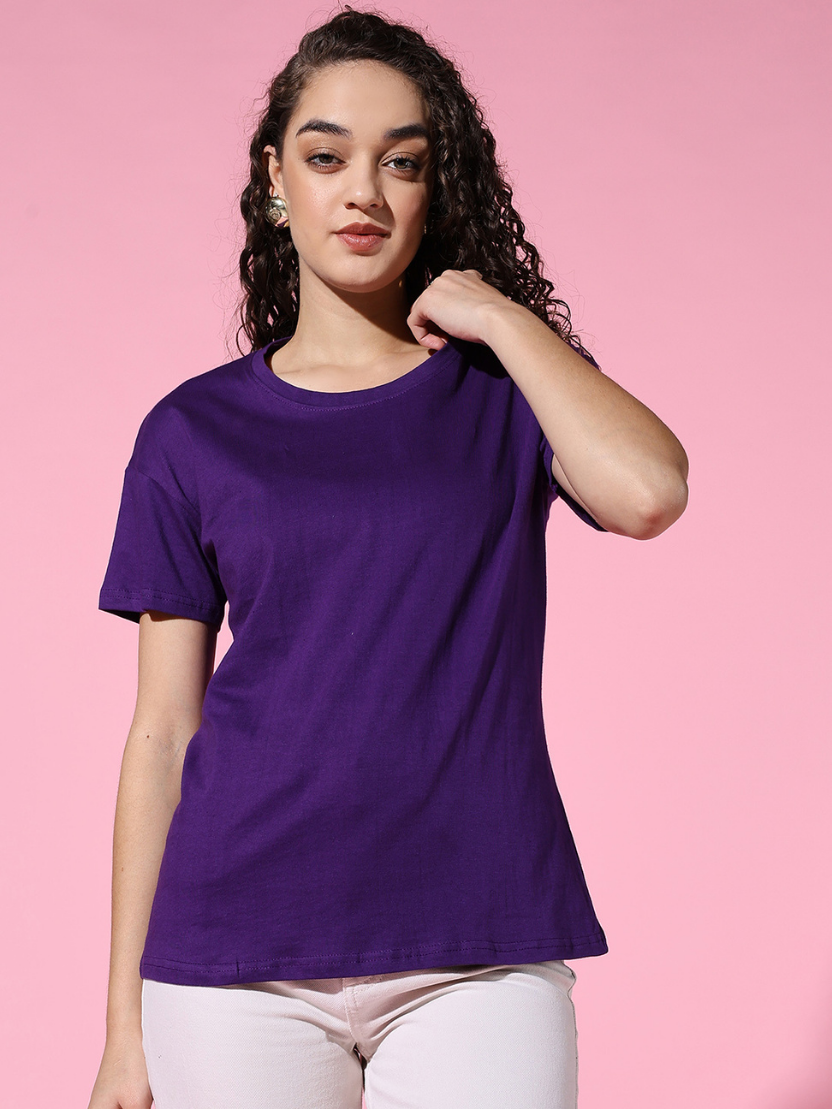 Sthula's Women Purple Cotton T-Shirt